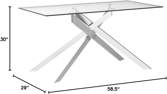 Edwin's Choice 58.5” Rectangle Glass Dining Table, Tempered Glass Tabletop and Metal Tubular Legs, Modern Style Table for Home, Kitchen, Dining Room 58.5”Lx29”Wx30”H, Silver (Table Only)