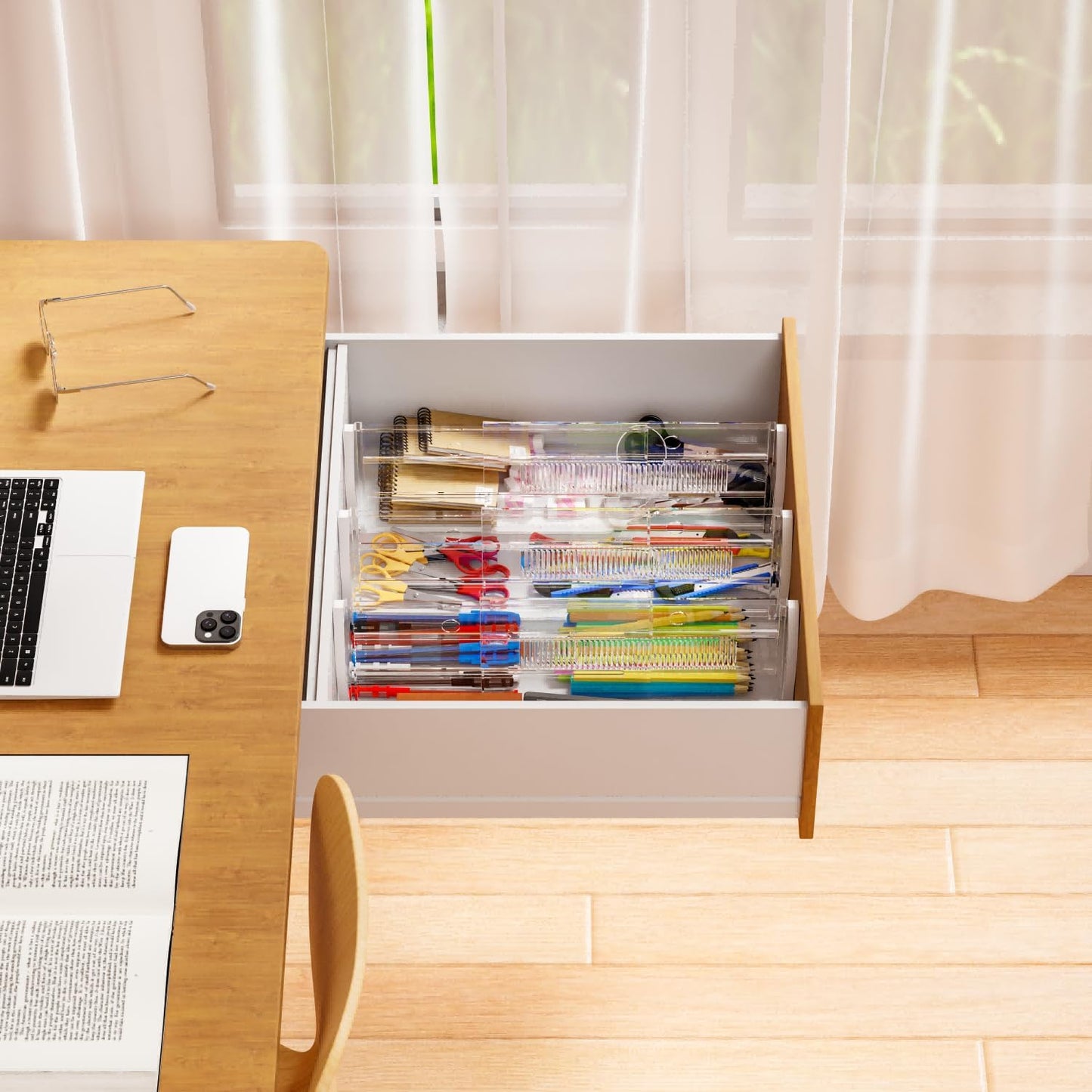 Yieach 8 Pack 6 Inch Tall Acrylic Drawer Divider for Clothes-Expandable from 12.3-18''-Adjustable Dresser Deep Drawer Dividers for Baby Clothing,Underwear,Clear in Drawer Separators for Kitchen,Office