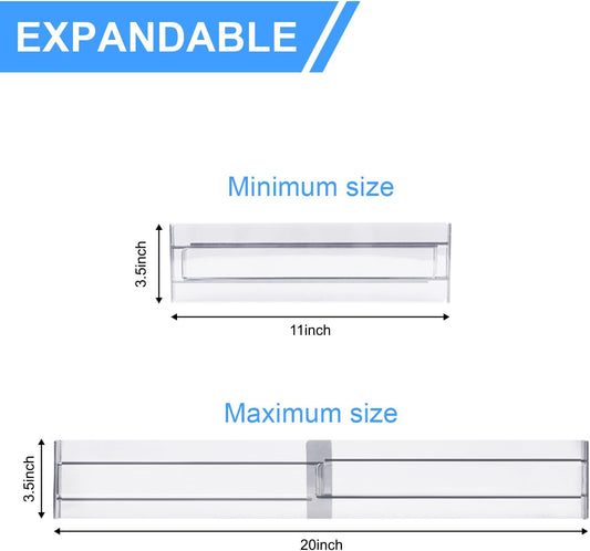 18 Pack Clear Acrylic Drawer Dividers 3.5" High,11-20" Adjustable Drawer Organizers for Clothes, Clear Plastic Separators for Dresser for Bedroom Office Kitchen Storage