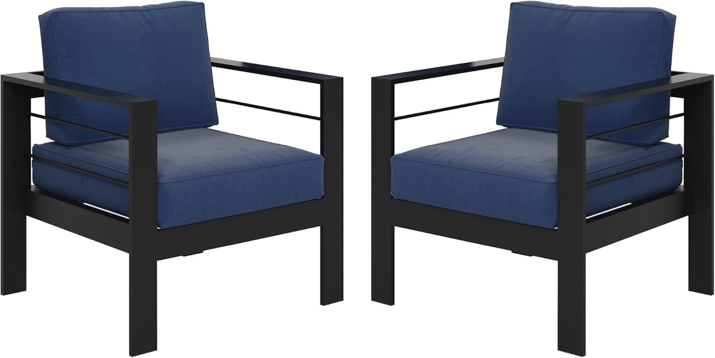 Solaste Patio Furniture Metal Armchair,2 PCS All-Weather Aluminum Garden Outdoor Contemporary Sofa Chair with Cushions, Light Grey