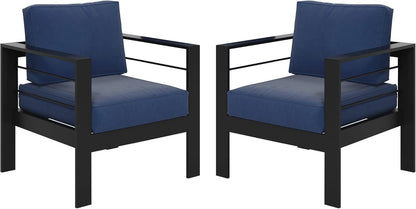 Solaste Patio Furniture Metal Armchair,2 PCS All-Weather Aluminum Garden Outdoor Contemporary Sofa Chair with Cushions, Light Grey