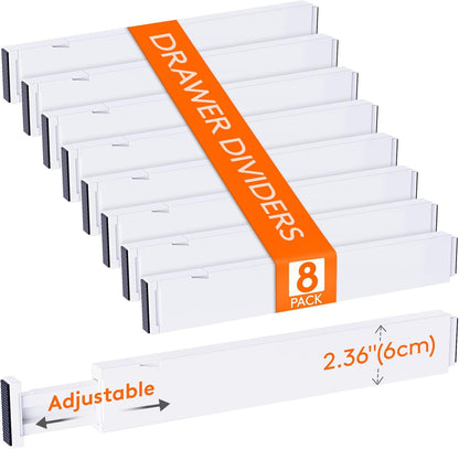 Lifewit 8 Pack Drawer Dividers Plastic 4" High, 13.5-22" Adjustable Drawer Organizers for Clothes, Expandable Dresser Separators in Bedroom/Bathroom/Kitchen/Fridge/Office Organization and Storage