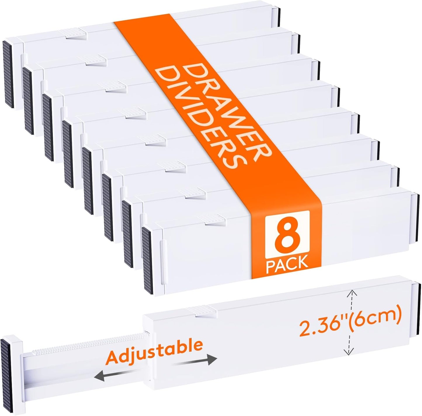 Lifewit 8 Pack Drawer Dividers Plastic 4" High, 13.5-22" Adjustable Drawer Organizers for Clothes, Expandable Dresser Separators in Bedroom/Bathroom/Kitchen/Fridge/Office Organization and Storage