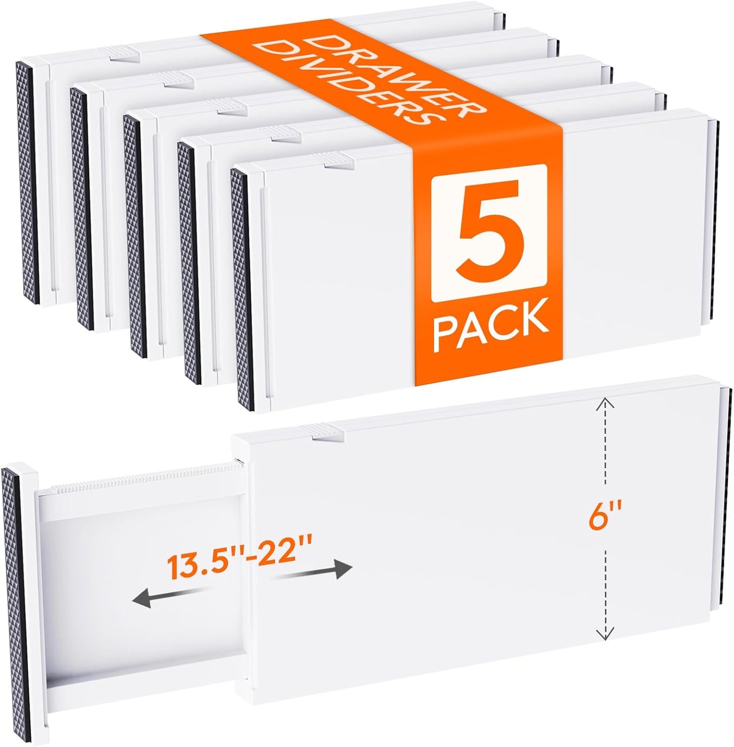 Lifewit 8 Pack Drawer Dividers Plastic 4" High, 13.5-22" Adjustable Drawer Organizers for Clothes, Expandable Dresser Separators in Bedroom/Bathroom/Kitchen/Fridge/Office Organization and Storage