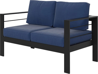 Solaste Patio Furniture Metal Armchair,2 PCS All-Weather Aluminum Garden Outdoor Contemporary Sofa Chair with Cushions, Light Grey