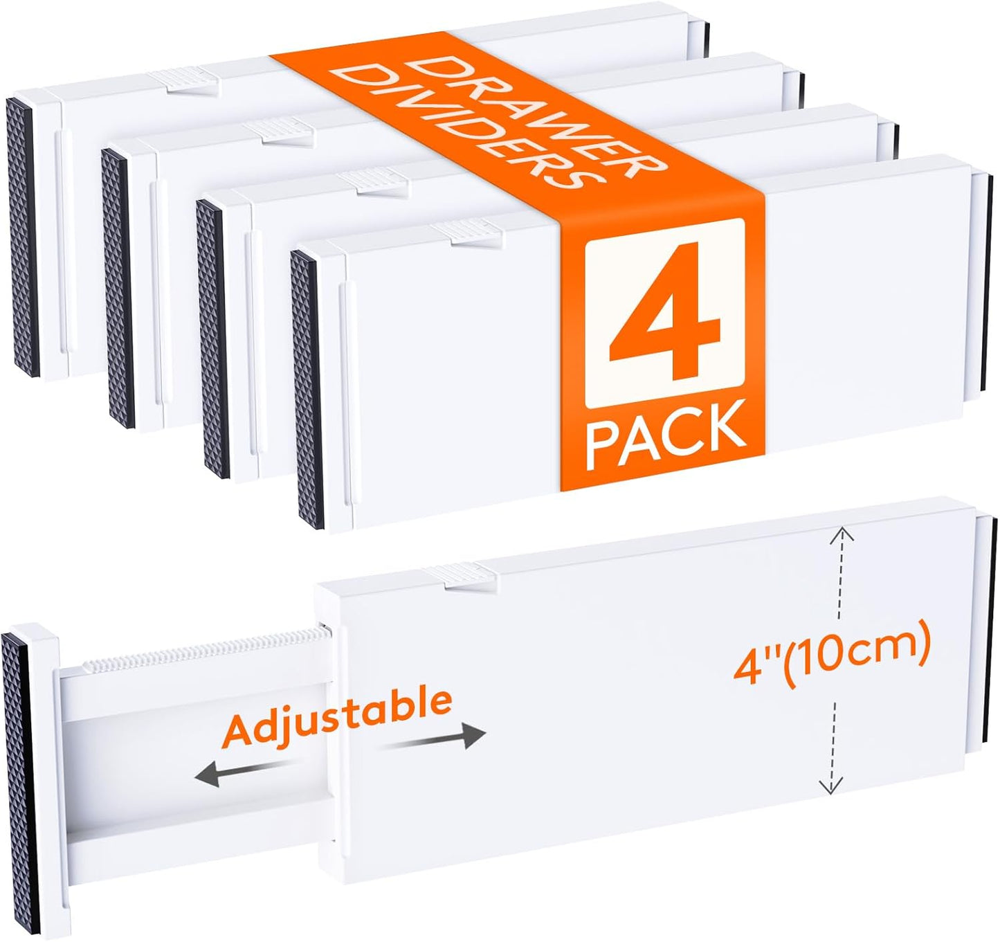 Lifewit 8 Pack Drawer Dividers Plastic 4" High, 13.5-22" Adjustable Drawer Organizers for Clothes, Expandable Dresser Separators in Bedroom/Bathroom/Kitchen/Fridge/Office Organization and Storage