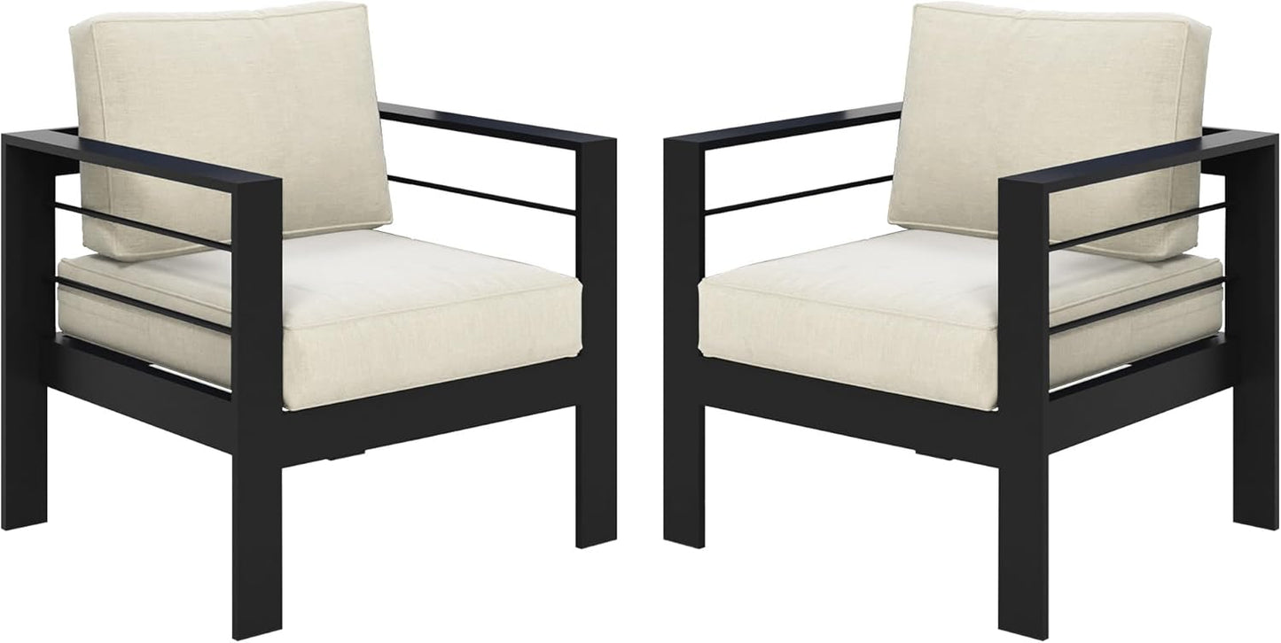 Solaste Patio Furniture Metal Armchair,2 PCS All-Weather Aluminum Garden Outdoor Contemporary Sofa Chair with Cushions, Light Grey