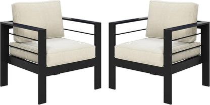 Solaste Patio Furniture Metal Armchair,2 PCS All-Weather Aluminum Garden Outdoor Contemporary Sofa Chair with Cushions, Light Grey