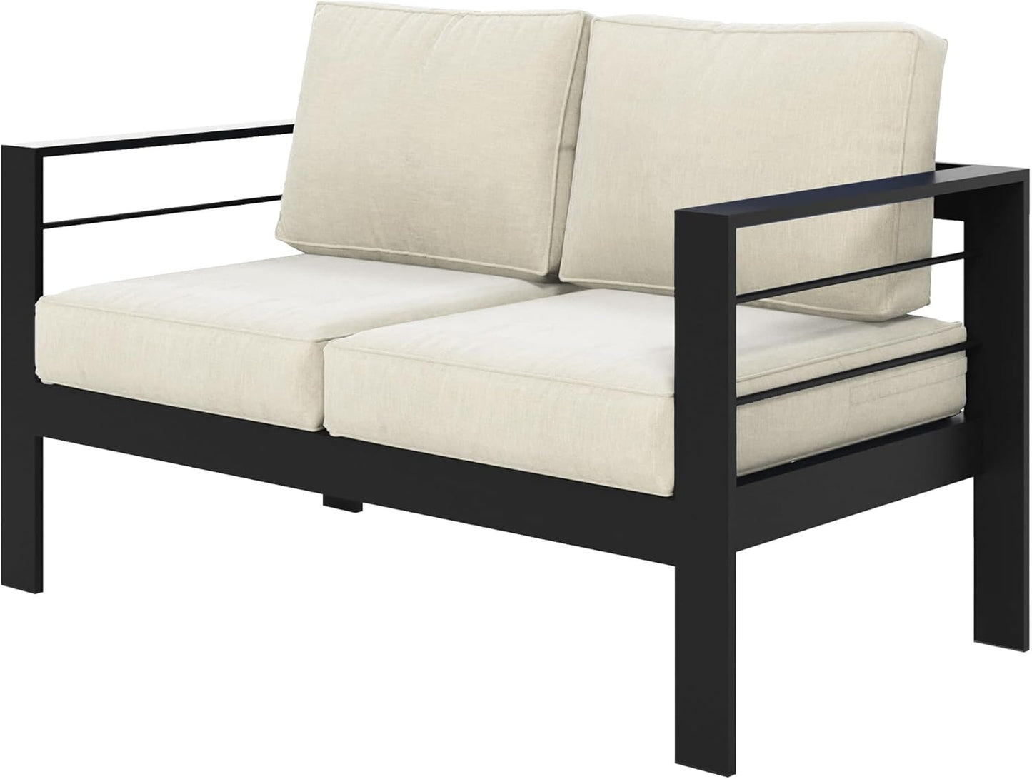 Solaste Patio Furniture Metal Armchair,2 PCS All-Weather Aluminum Garden Outdoor Contemporary Sofa Chair with Cushions, Light Grey