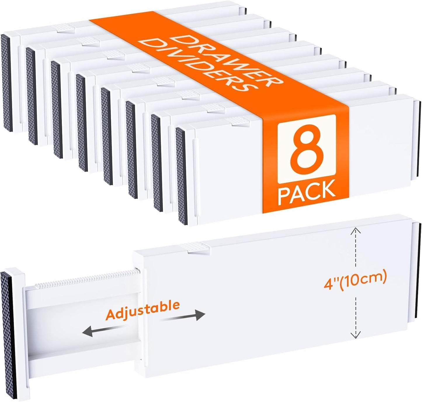 Lifewit 8 Pack Drawer Dividers Plastic 4" High, 13.5-22" Adjustable Drawer Organizers for Clothes, Expandable Dresser Separators in Bedroom/Bathroom/Kitchen/Fridge/Office Organization and Storage