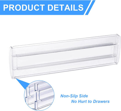 18 Pack Clear Acrylic Drawer Dividers 3.5" High,11-20" Adjustable Drawer Organizers for Clothes, Clear Plastic Separators for Dresser for Bedroom Office Kitchen Storage