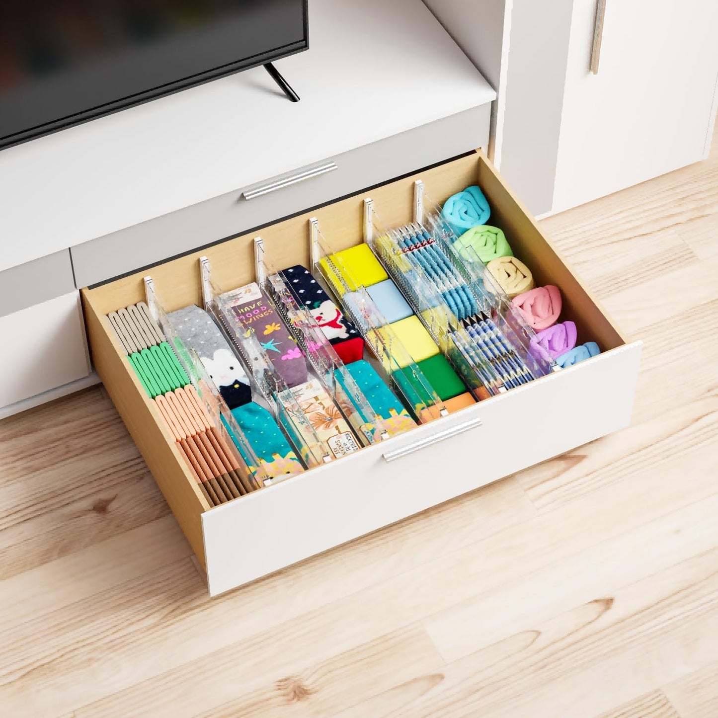 Yieach 8 Pack 6 Inch Tall Acrylic Drawer Divider for Clothes-Expandable from 12.3-18''-Adjustable Dresser Deep Drawer Dividers for Baby Clothing,Underwear,Clear in Drawer Separators for Kitchen,Office