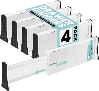 RAPTUROUS Adjustable Drawer Dividers, 8" Tall, Expandable 13.35-22", 6-Pack, Non-Slip for Deep Drawers in Kitchen, Bedroom, and Closet (White)