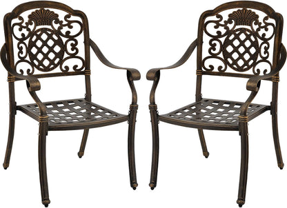 Set of 2 Cast Aluminum Patio Dining Chairs, Outdoor Bistro Stackable Chairs with Armrest, Patio Chair with Adjustable Feet, for Balcony, Backyard, Garden (Bronze, Without Cushion)