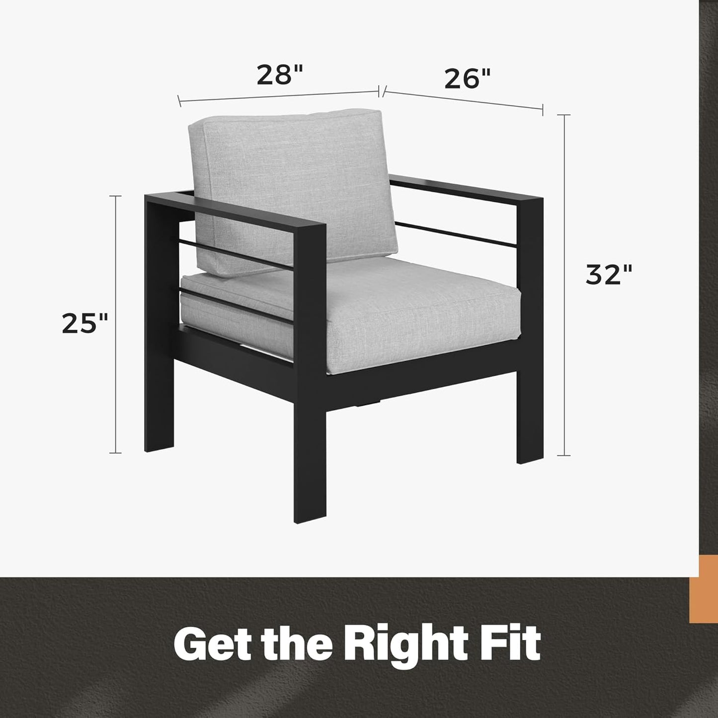 Solaste Patio Furniture Metal Armchair,2 PCS All-Weather Aluminum Garden Outdoor Contemporary Sofa Chair with Cushions, Light Grey