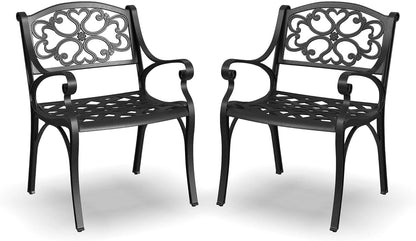 Homestyles Sanibel Black Stationary Cast Aluminum Outdoor Dining Chair (2-Pack), 2 Piece Patio Chairs, Set of 2 Garden Chairs with Armrest & Backrest for Garden Patio Pool Beach Yard, Black
