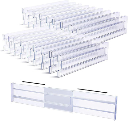 18 Pack Clear Acrylic Drawer Dividers 3.5" High,11-20" Adjustable Drawer Organizers for Clothes, Clear Plastic Separators for Dresser for Bedroom Office Kitchen Storage