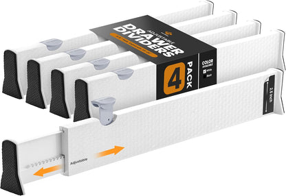 RAPTUROUS Adjustable Drawer Dividers, 8" Tall, Expandable 13.35-22", 6-Pack, Non-Slip for Deep Drawers in Kitchen, Bedroom, and Closet (White)