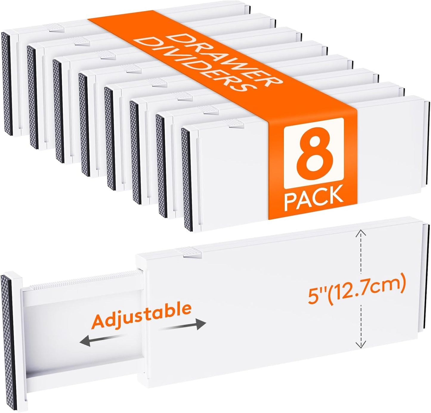 Lifewit 8 Pack Drawer Dividers Plastic 4" High, 13.5-22" Adjustable Drawer Organizers for Clothes, Expandable Dresser Separators in Bedroom/Bathroom/Kitchen/Fridge/Office Organization and Storage