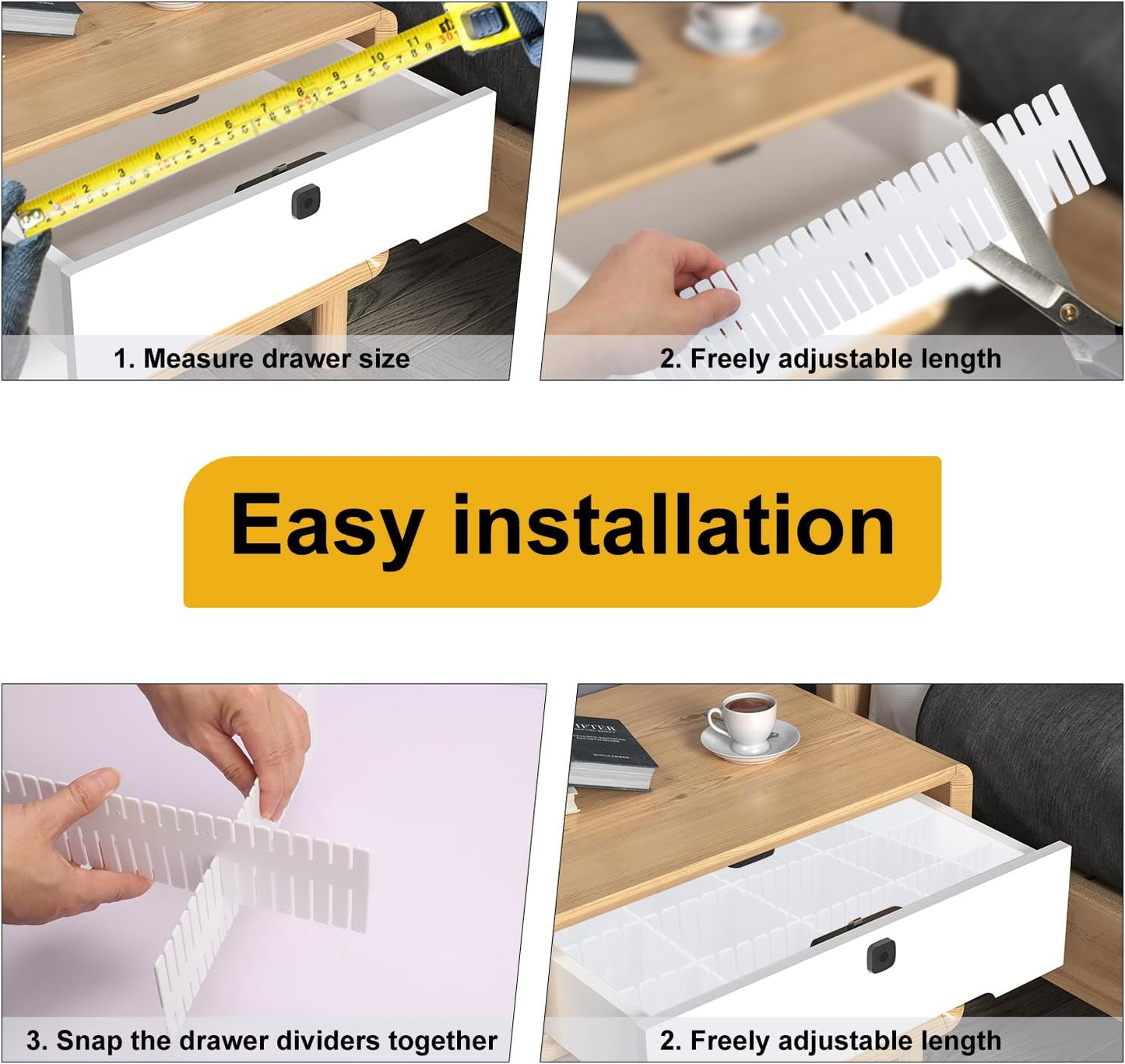 100 PCS Premium DIY Drawer Dividers, White, Adjustable Drawer Organizers for Perfectly Organized Drawers, Tidying Makeup, Clothes, Underwear, Cutlery, Kitchen, Bathroom, Bedroom, Office