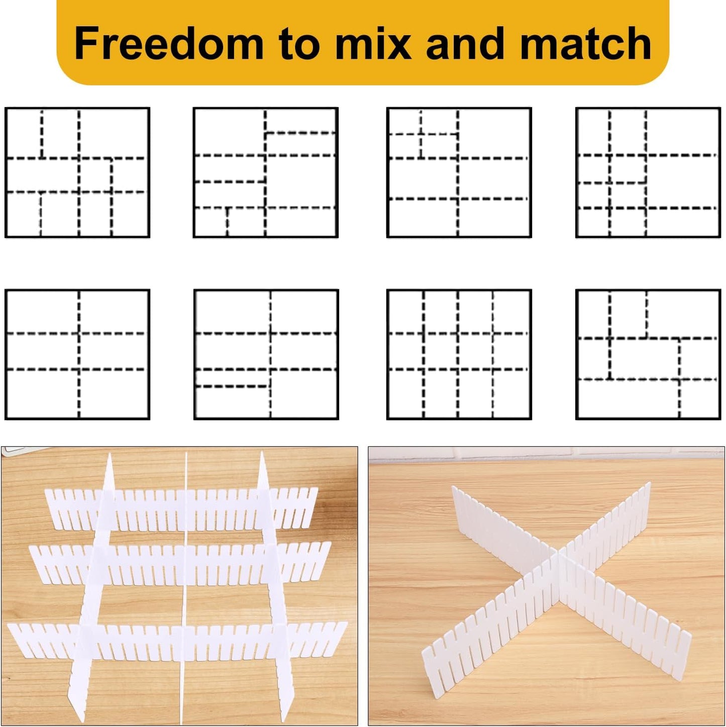 100 PCS Premium DIY Drawer Dividers, White, Adjustable Drawer Organizers for Perfectly Organized Drawers, Tidying Makeup, Clothes, Underwear, Cutlery, Kitchen, Bathroom, Bedroom, Office