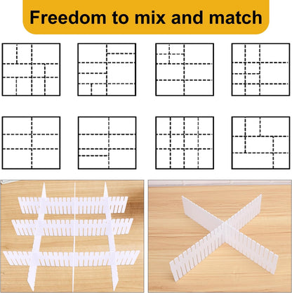 100 PCS Premium DIY Drawer Dividers, White, Adjustable Drawer Organizers for Perfectly Organized Drawers, Tidying Makeup, Clothes, Underwear, Cutlery, Kitchen, Bathroom, Bedroom, Office