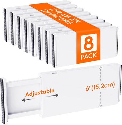 Lifewit 8 Pack Drawer Dividers Plastic 4" High, 13.5-22" Adjustable Drawer Organizers for Clothes, Expandable Dresser Separators in Bedroom/Bathroom/Kitchen/Fridge/Office Organization and Storage