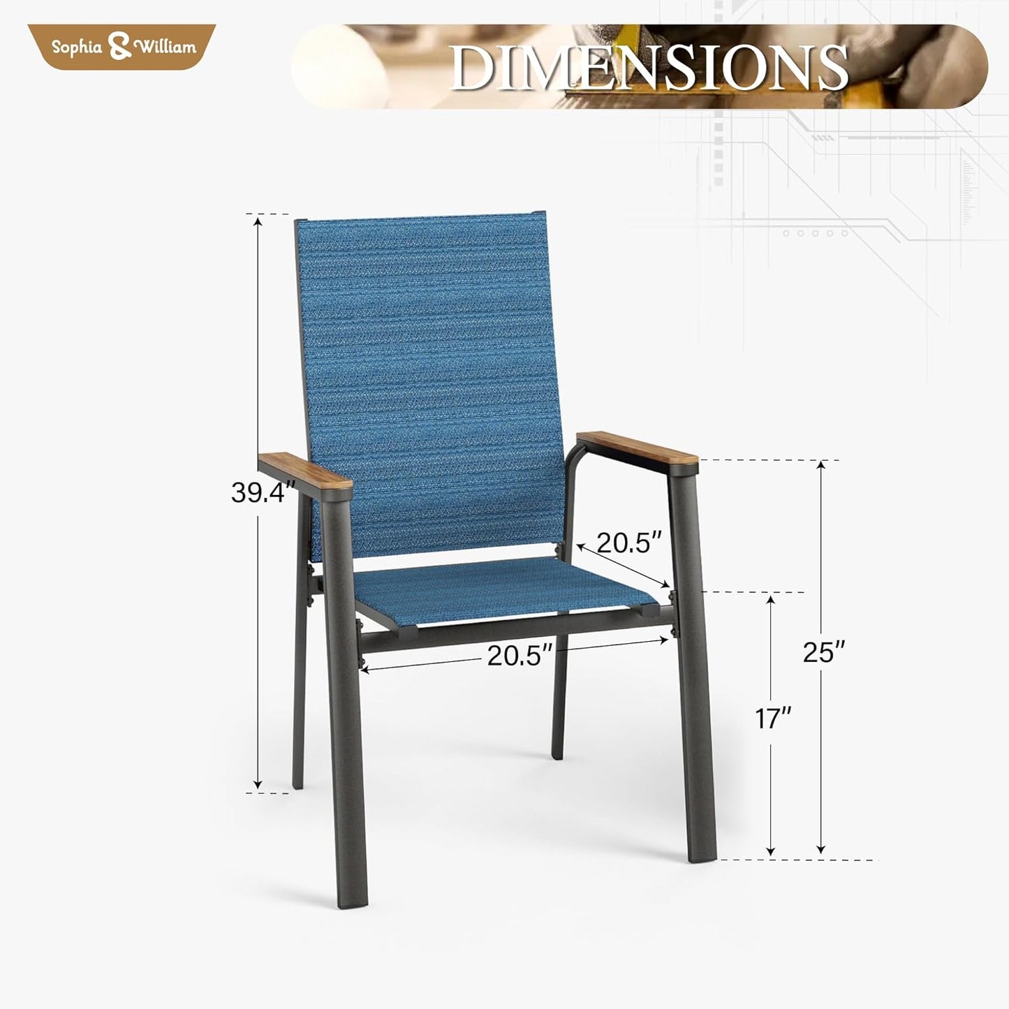 Sophia & William Lightweight Aluminum Outdoor Chair 4 Pieces, Rust-Resistant Aluminum Frame Patio Chairs, Stackable Design for Space Saving-Blue