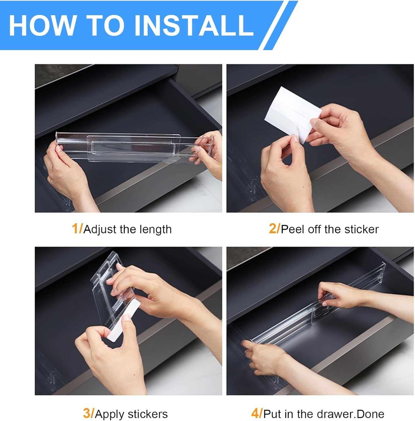 18 Pack Clear Acrylic Drawer Dividers 3.5" High,11-20" Adjustable Drawer Organizers for Clothes, Clear Plastic Separators for Dresser for Bedroom Office Kitchen Storage