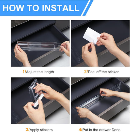 18 Pack Clear Acrylic Drawer Dividers 3.5" High,11-20" Adjustable Drawer Organizers for Clothes, Clear Plastic Separators for Dresser for Bedroom Office Kitchen Storage