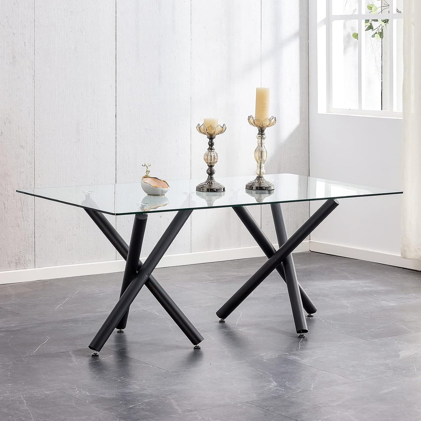 71 in Glass Dining Table,Gold Dining Table for 6-8，Large Size Kitchen and Dining Room Table with Tempered Glass top and Gold Metal Legs, Modern Rectangular Dining Table (Golden)