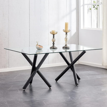 71 in Glass Dining Table,Gold Dining Table for 6-8，Large Size Kitchen and Dining Room Table with Tempered Glass top and Gold Metal Legs, Modern Rectangular Dining Table (Golden)