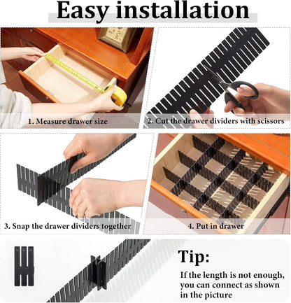Vesici 80 Pcs Drawer Dividers Adjustable Plastic Organizer DIY Separators Storage Dividers for Socks, Underwear, Makeup, Tidy Kitchen, Bedroom, Dresser(Black)