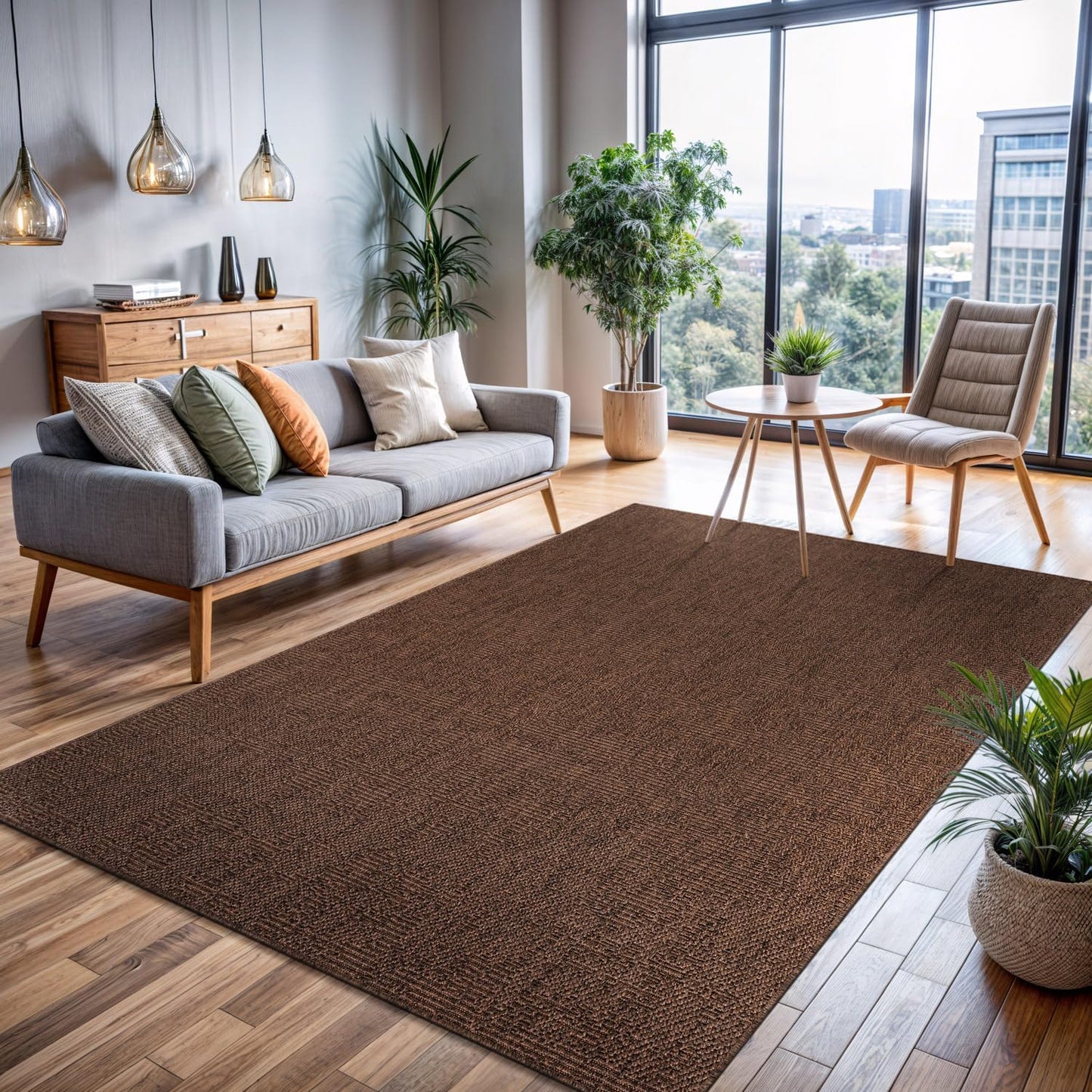 CAMILSON Easy Jute Rug 9x12, Indoor Outdoor Natural Color Fiber Area Rugs for Living Room and Patio Rug Herringbone Seagrass Boho Woven Design Easy-Cleaning Washable Outside Carpet Alfombras 9 x 12