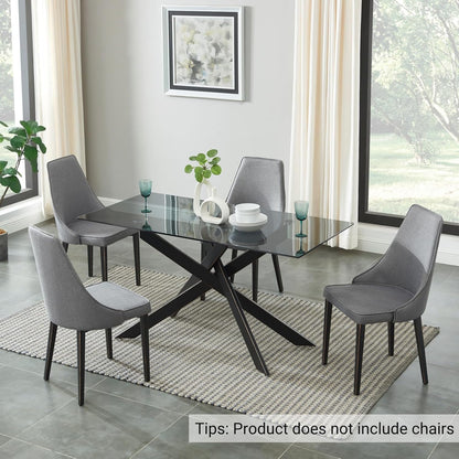 Modern Style Dining Table with Gray Tempered Glass Top and Black Metal Tubular Legs, 58.5”Lx29”Wx30”H