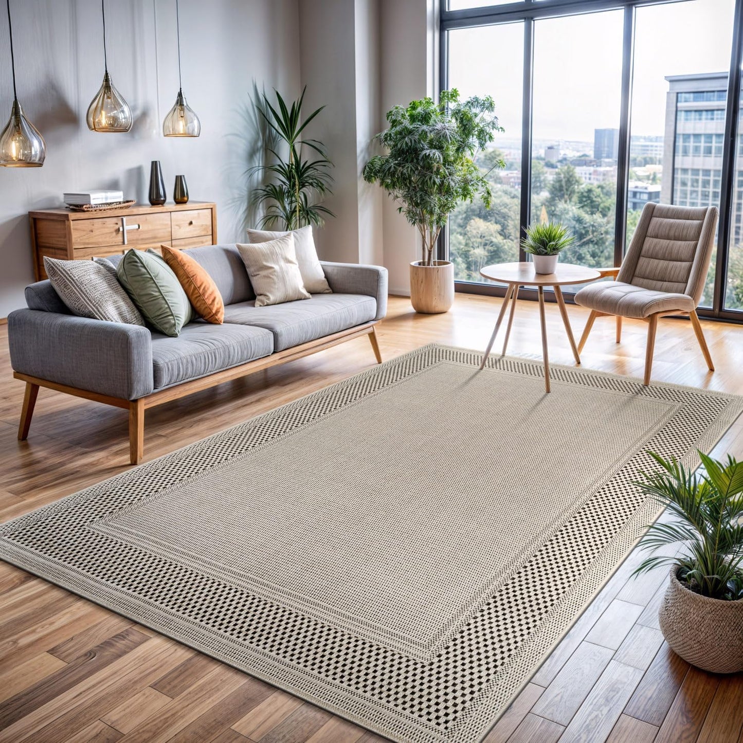 CAMILSON Easy Jute Rug 9x12, Indoor Outdoor Natural Color Fiber Area Rugs for Living Room and Patio Rug Herringbone Seagrass Boho Woven Design Easy-Cleaning Washable Outside Carpet Alfombras 9 x 12
