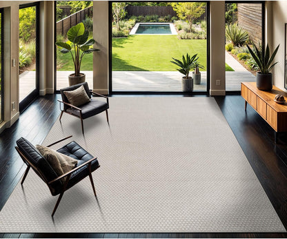 CAMILSON Easy Jute Rug 9x12, Indoor Outdoor Natural Color Fiber Area Rugs for Living Room and Patio Rug Herringbone Seagrass Boho Woven Design Easy-Cleaning Washable Outside Carpet Alfombras 9 x 12