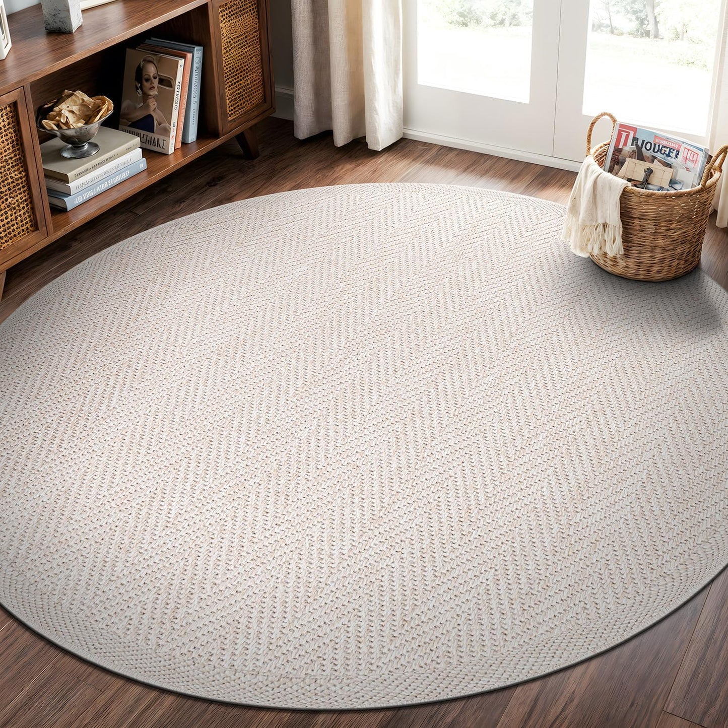 CAMILSON Easy Jute Rug 9x12, Indoor Outdoor Natural Color Fiber Area Rugs for Living Room and Patio Rug Herringbone Seagrass Boho Woven Design Easy-Cleaning Washable Outside Carpet Alfombras 9 x 12