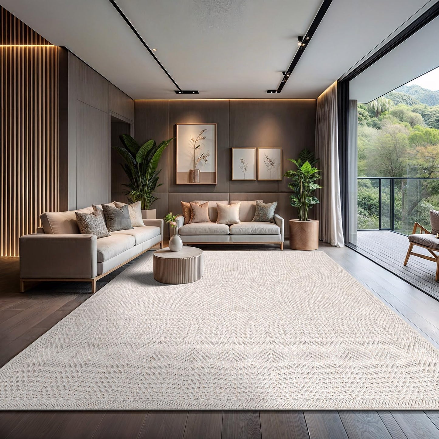 CAMILSON Easy Jute Rug 9x12, Indoor Outdoor Natural Color Fiber Area Rugs for Living Room and Patio Rug Herringbone Seagrass Boho Woven Design Easy-Cleaning Washable Outside Carpet Alfombras 9 x 12