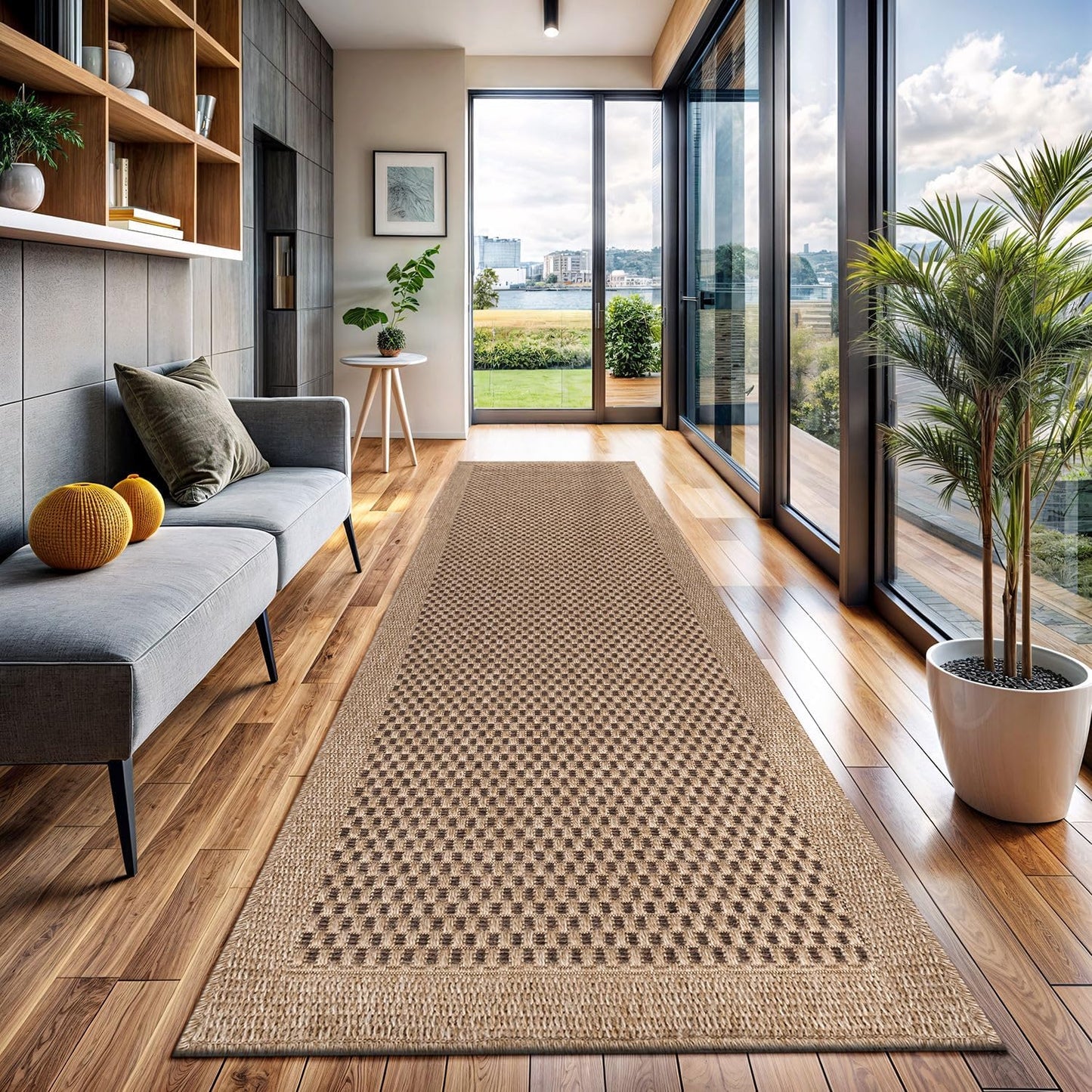 CAMILSON Easy Jute Rug 9x12, Indoor Outdoor Natural Color Fiber Area Rugs for Living Room and Patio Rug Herringbone Seagrass Boho Woven Design Easy-Cleaning Washable Outside Carpet Alfombras 9 x 12