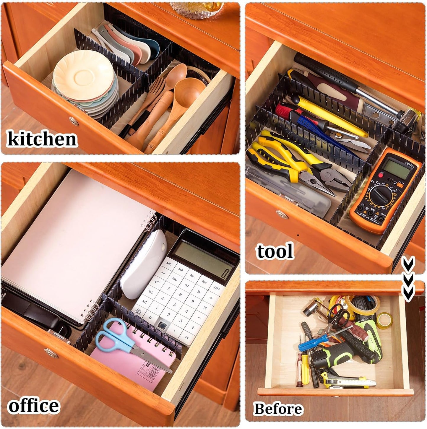 Vesici 80 Pcs Drawer Dividers Adjustable Plastic Organizer DIY Separators Storage Dividers for Socks, Underwear, Makeup, Tidy Kitchen, Bedroom, Dresser(Black)