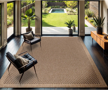 CAMILSON Easy Jute Rug 9x12, Indoor Outdoor Natural Color Fiber Area Rugs for Living Room and Patio Rug Herringbone Seagrass Boho Woven Design Easy-Cleaning Washable Outside Carpet Alfombras 9 x 12