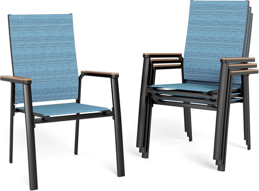 Sophia & William Lightweight Aluminum Outdoor Chair 4 Pieces, Rust-Resistant Aluminum Frame Patio Chairs, Stackable Design for Space Saving-Blue