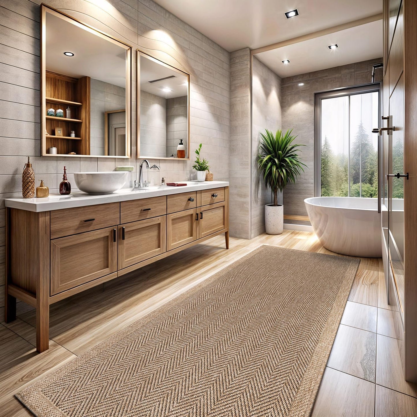 CAMILSON Easy Jute Rug 9x12, Indoor Outdoor Natural Color Fiber Area Rugs for Living Room and Patio Rug Herringbone Seagrass Boho Woven Design Easy-Cleaning Washable Outside Carpet Alfombras 9 x 12