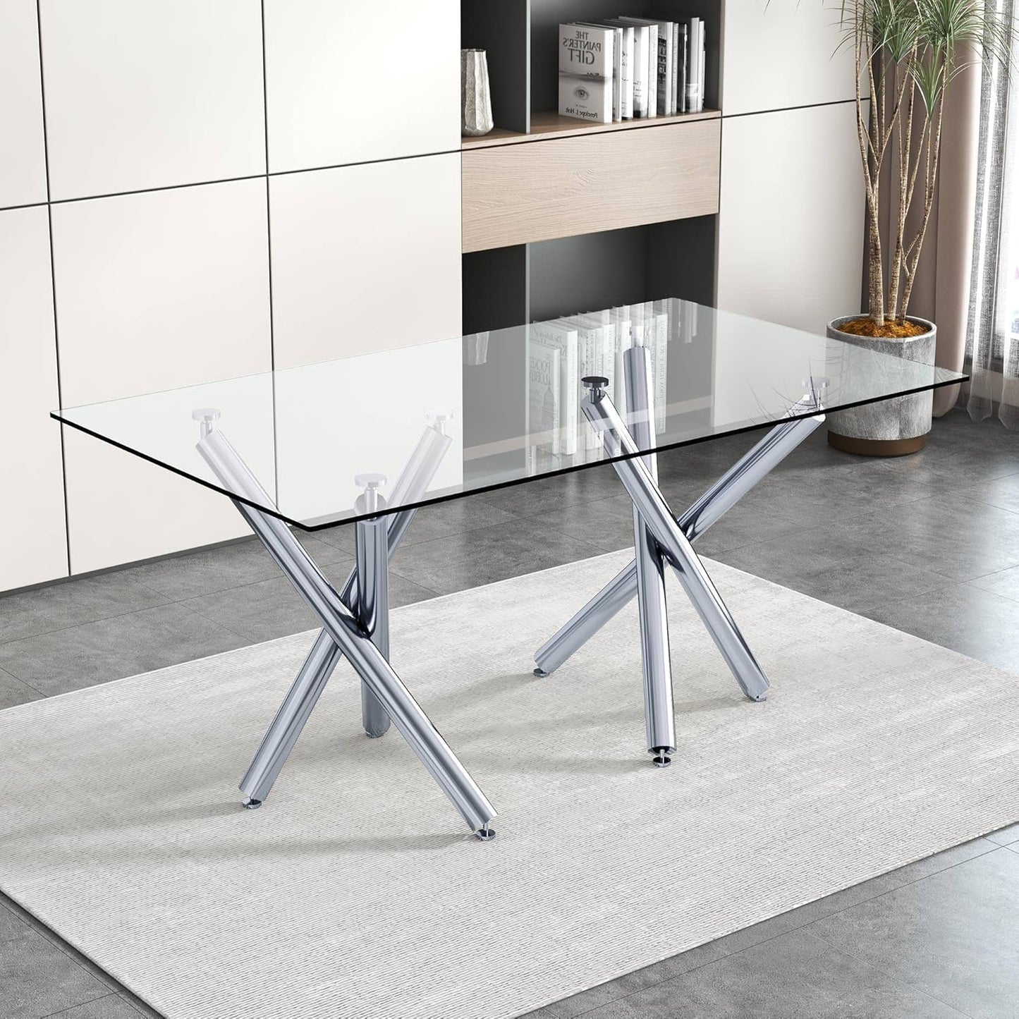 71 in Glass Dining Table,Gold Dining Table for 6-8，Large Size Kitchen and Dining Room Table with Tempered Glass top and Gold Metal Legs, Modern Rectangular Dining Table (Golden)