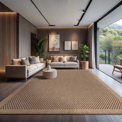 CAMILSON Easy Jute Rug 9x12, Indoor Outdoor Natural Color Fiber Area Rugs for Living Room and Patio Rug Herringbone Seagrass Boho Woven Design Easy-Cleaning Washable Outside Carpet Alfombras 9 x 12