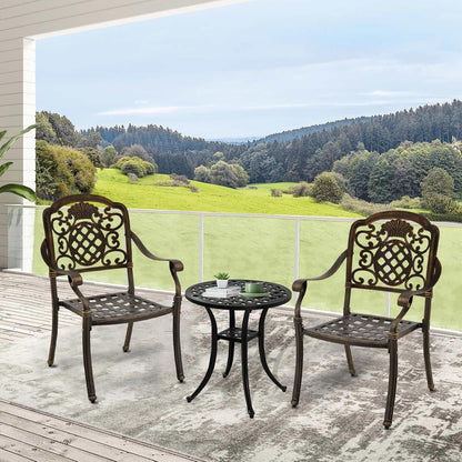 Set of 2 Cast Aluminum Patio Dining Chairs, Outdoor Bistro Stackable Chairs with Armrest, Patio Chair with Adjustable Feet, for Balcony, Backyard, Garden (Bronze, Without Cushion)