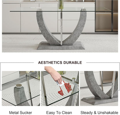 71" Modern Glass Dining Table for 6, Tempered Glass Top, Grey Base, Rectangular Shape, 6 Seater, Indoor Use, Requires Assembly