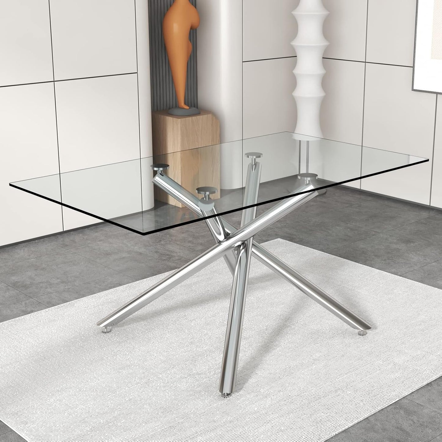 71 in Glass Dining Table,Gold Dining Table for 6-8，Large Size Kitchen and Dining Room Table with Tempered Glass top and Gold Metal Legs, Modern Rectangular Dining Table (Golden)