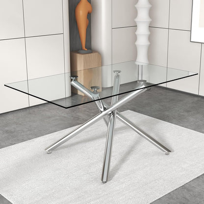 71 in Glass Dining Table,Gold Dining Table for 6-8，Large Size Kitchen and Dining Room Table with Tempered Glass top and Gold Metal Legs, Modern Rectangular Dining Table (Golden)